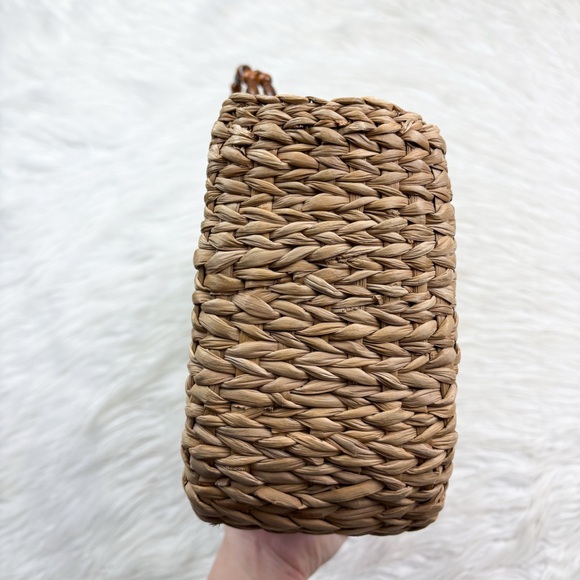 Vintage Philippines Beaded East West Baguette Raffia Woven Wicker Tote Bag Aloha - Picture 5 of 10